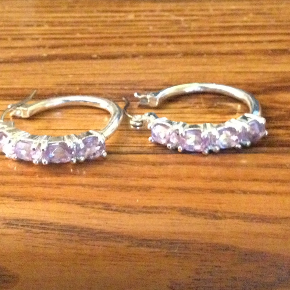 Avon June birthstone earrings  Silver and Purple Hoop Earrings.